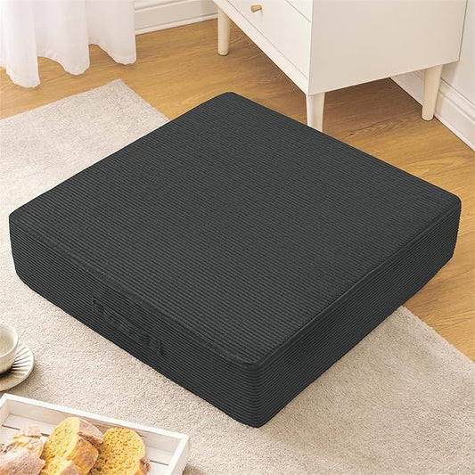 Solid Square Floor Pillows for Adults Kids - Large Meditation Floor Pillow Seating Cushion with Thick Foam & Washable Velvet Cover, 1 Pack, 22x22x5 Inch, Gray