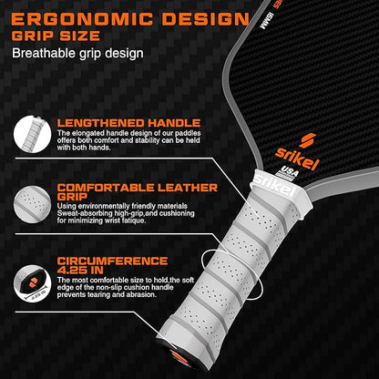 Pickleball Paddles, Raw T700 Carbon Fiber Pickleball Paddle, 16mm Power Polymer Core, Professional Rackets for Great Spin, Control & Precision Shots, USAPA Approved