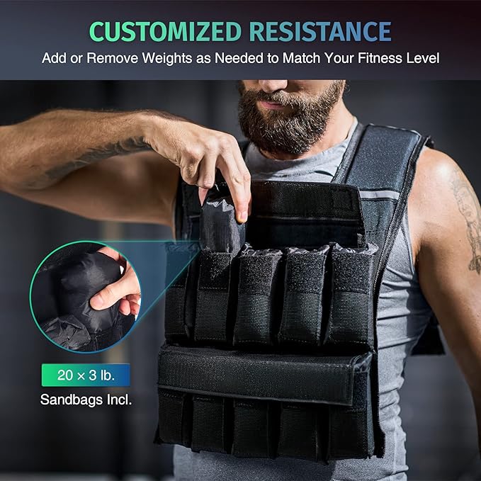 ZELUS Weighted Vest, 20lb/30lb/60lb Vest Adjustable Weights for Exercise, Weight Vest for Men, Workout Vest for Home Workouts Cardio Strength Training Weight Loss