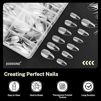JODSONE Droplet Shape Nail Tips Soft Nail Gel Tips Full Cover Half Matte Clear Gelly Press on Flase Nail Tips for Extension Nail Manicure 12 Sizes 240Pcs
