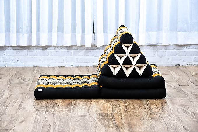 Leewadee 3-Fold Mat with Triangle Cushion – Comfortable TV Pillow, Foldable Mattress with Cushion Made of Eco-Friendly Kapok, 67 x 21 inches, Black Orange