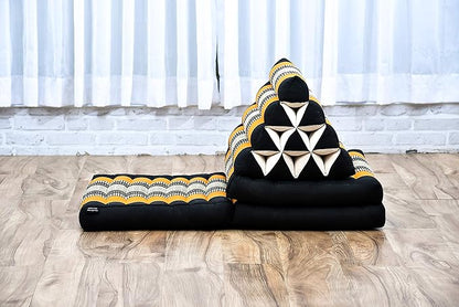 Leewadee 3-Fold Mat with Triangle Cushion – Comfortable TV Pillow, Foldable Mattress with Cushion Made of Eco-Friendly Kapok, 67 x 21 inches, Black Orange