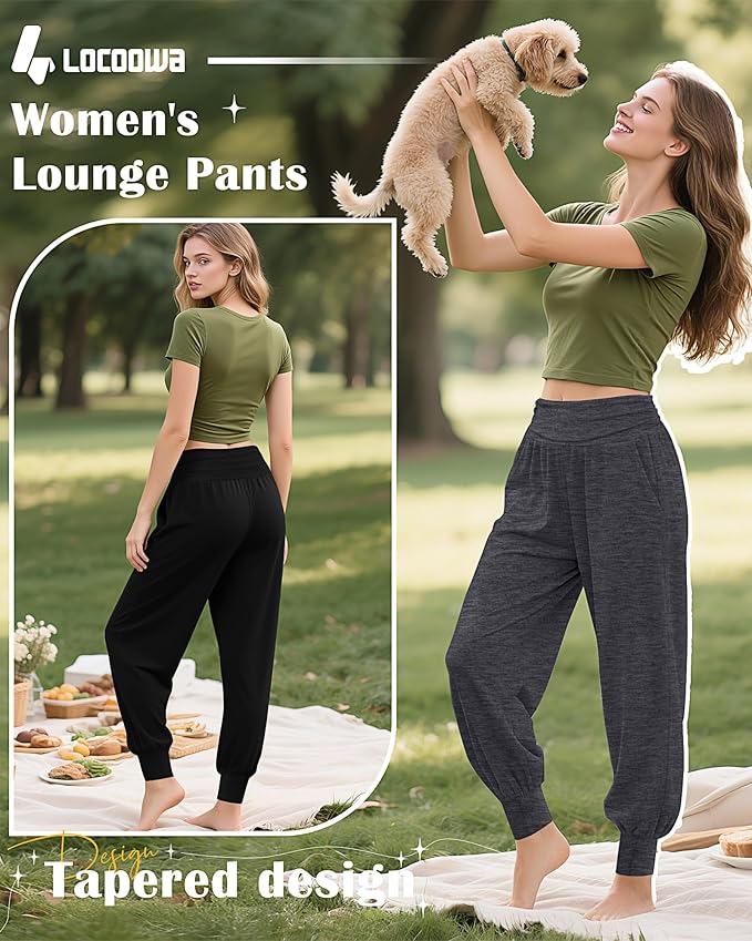 2 Pack Women's Yoga Joggers, Cozy Sweatpants with Pockets Casual Loose Comfy High Waisted Lounge Pants