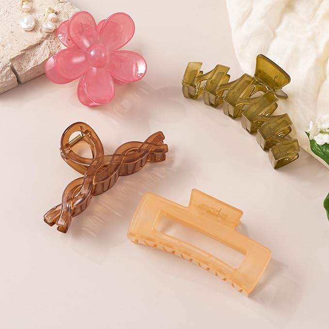 8PCS Hair Clips for Women, Flower Claw Clips for Thick Hair, Non-Slip Hair Accessories with Multi-Styles, Colorful Hair Claw Clips and Variety Pack, Ideal for Girls