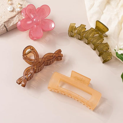 8PCS Hair Clips for Women, Flower Claw Clips for Thick Hair, Non-Slip Hair Accessories with Multi-Styles, Colorful Hair Claw Clips and Variety Pack, Ideal for Girls