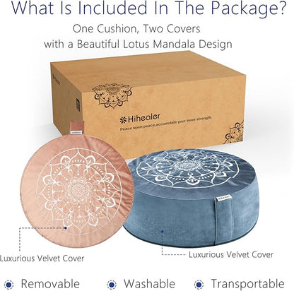 Hihealer Meditation Cushion, Traditional Tibetan Meditation Pillow Velvet Cover - Large Floor Cushion Seating for Adults - Yoga Buckwheat Bolster for Women、Moms