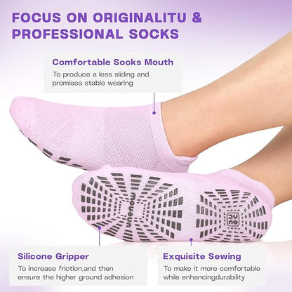 unenow 5 Pairs Pilates Socks for Women Non Slip Socks with Grips for Yoga Hospital Barre Barefoot