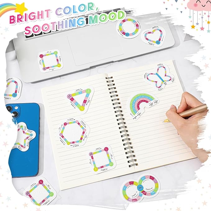 36 Pcs Anxiety Sensory Stickers Mental Health Stickers Fidget Textured Strips Toys Adhesive Tactile Calm Relief Items for Adults Desk School Counselor Classroom(Cute Breathe Style)