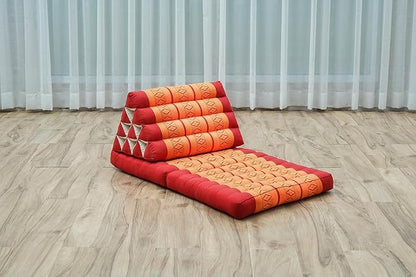 LEEWADEE 2-Fold Mat with Triangle Cushion – Comfortable TV Pillow, Foldable Mattress with Cushion Made of Eco-Friendly Kapok, 45 x 20 inches, Orange red