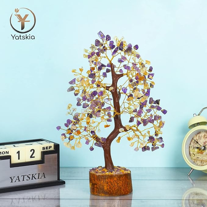 YATSKIA Citrine Crystal - Amethyst Tree, Tree of Life Decor, Healing Crystals, Chakra Gifts, Crystal Money Tree, Gemstone Tree, Tree of Life Decor, Home Decor Gifts, Arbol De La Abundancia