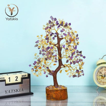 YATSKIA Citrine Crystal - Amethyst Tree, Tree of Life Decor, Healing Crystals, Chakra Gifts, Crystal Money Tree, Gemstone Tree, Tree of Life Decor, Home Decor Gifts, Arbol De La Abundancia