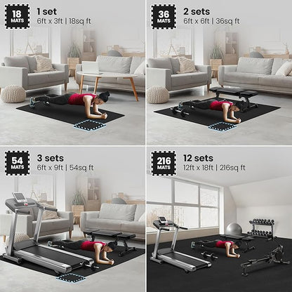 bemaxx Gym Mats Set - 54 pcs EVA Interlocking Foam Floor Tiles (12.6"x12.6"x0.4") 54sqft Protective Gym Flooring Sports Home Workout Exercise Mats Puzzle Garage Fitness Play-Room Garage Pool Treadmill