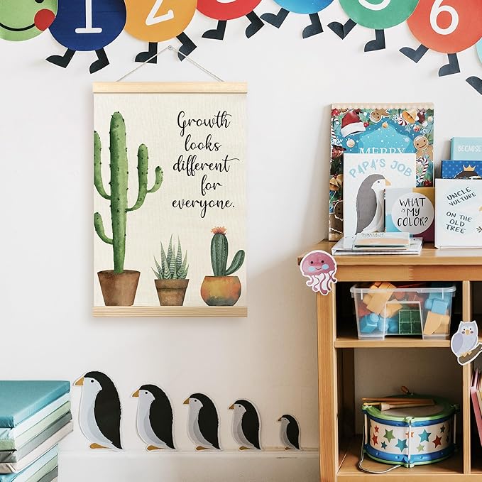 TLESKE Mental Health Cactus Poster Hanger Frame, Motivational Inspirational Hanging Wall Art Decor Framed for Therapy Counseling Office, Growth Looks Different for Everyone Wall Prints Picture, 16x24