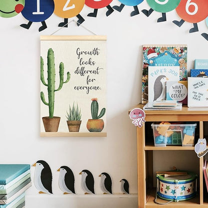TLESKE Mental Health Cactus Poster Hanger Frame, Motivational Inspirational Hanging Wall Art Decor Framed for Therapy Counseling Office, Growth Looks Different for Everyone Wall Prints Picture, 16x24