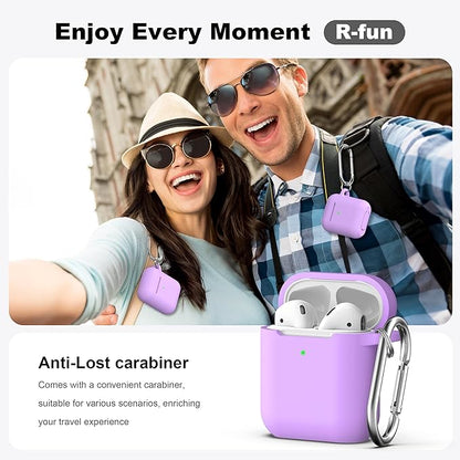 R-fun Compatible with AirPods Case Cover, Soft Silicone Protective Cover with Keychain for Women Men Compatible with Apple AirPods 2nd 1st Generation Charging Case, Front LED Visible,Lavender