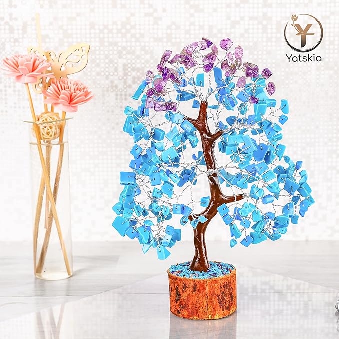 YATSKIA Turquoise and Amethyst Crystal Tree of Life - Gemstones and Crystals - Crystal Decor - Good Luck Gifts