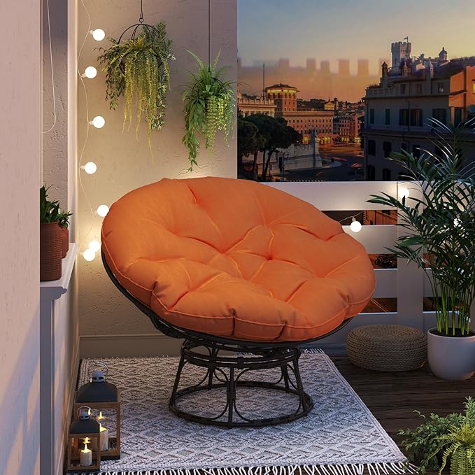 46'' Large Size Papasan Chair with Cushion and Frame, Round Lazy Chair for Living Room and Bedroom, Orange