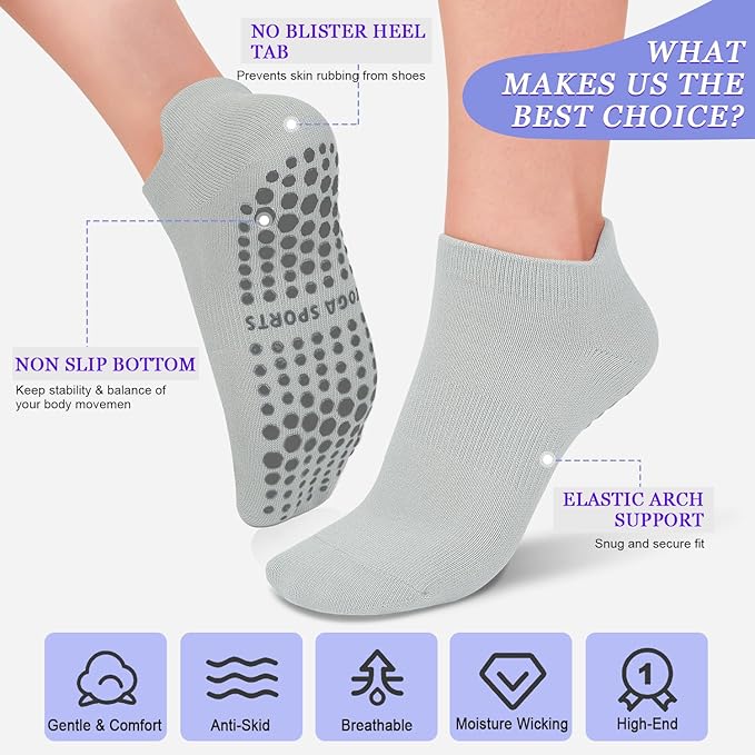 yeuG Grip Pilates Socks for Women Yoga Socks with Grips Open Top Non Slip Grippy Socks for Barre, Ballet, Barefoot Workout