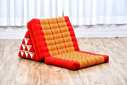 Leewadee 3-Fold Mat with Triangle Cushion – Comfortable TV Pillow, Foldable Mattress with Cushion Made of Eco-Friendly Kapok, 67 x 21 inches, Orange red