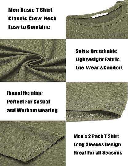 COOFANDY Men 2 Pack Muscle Fitted T Shirt Gym Workout Athletic Long Sleeves Tee