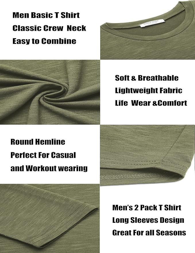 COOFANDY Men 2 Pack Muscle Fitted T Shirt Gym Workout Athletic Long Sleeves Tee
