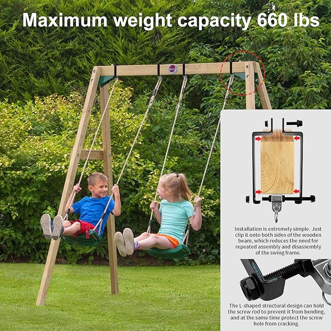 Heavy Duty Swing Hangers Swing Set Accessories for Wooden Sets Snap Hooks Hardware Swing Set Attachments Porch Playground Indoor/Outdoor 660LB Capacity (2 Pcs)