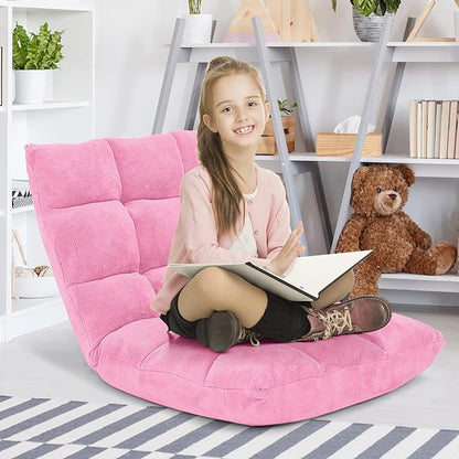 Giantex Floor Chair with Back Support, Folding Sofa Chair with 14 Adjustable Position, Padded Sleeper Bed, Couch Recliner, Floor Gaming Chair, Meditation Chair, Gaming Floor Chairs for Adults(Pink)