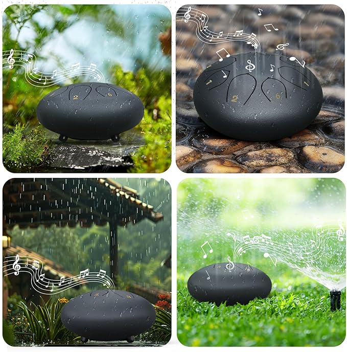 Rain Drum for Outside Garden, 6 Inches 8 Notes Steel Tongue Chakra Drums, Waterproof Echo Rain Chime Meditation Drums, Musical Instruments for Adult Gift with Bag, Music Book, Drum Mallets (Navy Blue)