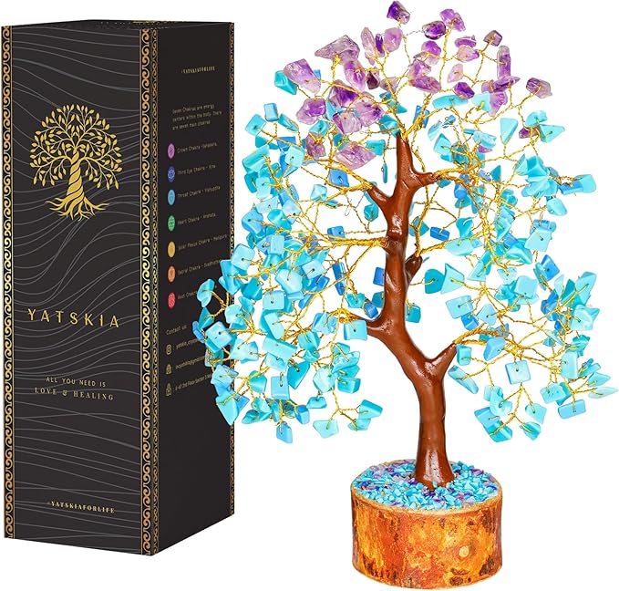 YATSKIA Amethyst and Turquoise Crystal Tree, Gemstone Tree Home and Office Decor, Good Luck Gifts, Crystals Decor, Housewarming Gifts