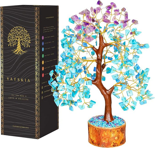 YATSKIA Amethyst and Turquoise Crystal Tree, Gemstone Tree Home and Office Decor, Good Luck Gifts, Crystals Decor, Housewarming Gifts