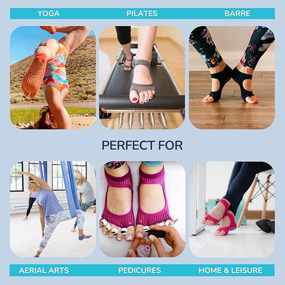 Tucketts Toeless Pilates Socks with Grips for Women, Non-Slip Yoga & Barre Socks for Stability & Barefoot Workouts, Size 6-13