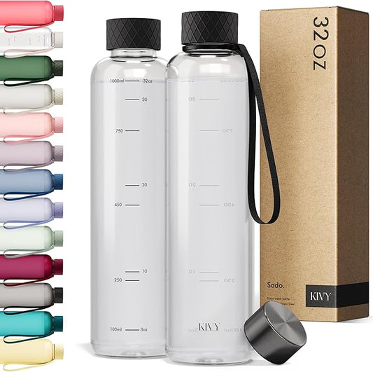 KIVY Tritan Water Bottle 2nd Generation (Black Clear, 32oz)