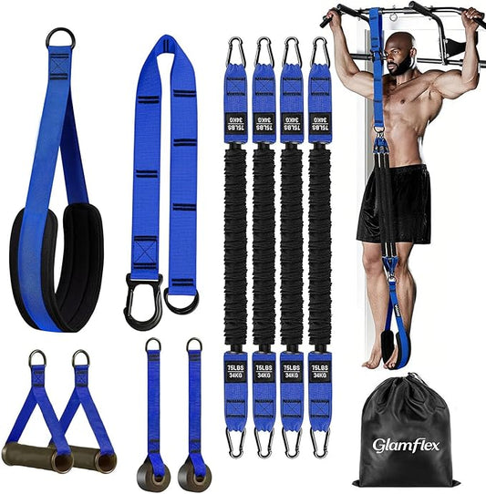 Adjustable Heavy Duty Pull Up Assistance Bands with Fabric Feet and Knee Rest - Pull Up Resistance Bands for Men, Women, and Seniors - Perfect for Dip and Resistance Strength Training Glamflex