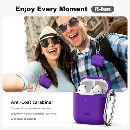 R-fun Compatible with AirPods Case Cover, Soft Silicone Protective Cover with Keychain for Women Men Compatible with Apple AirPods 2nd 1st Generation Charging Case, Front LED Visible,Purple