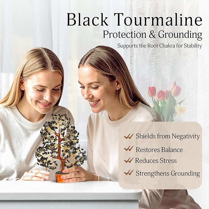YATSKIA Black Tourmaline Crystal Tree, Gemstone Tree Home Office Decor, Spiritual Decor, Crystal Gifts