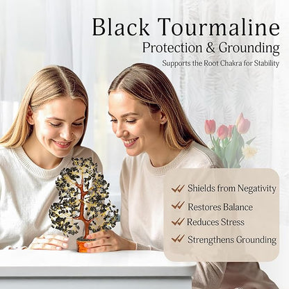 YATSKIA Black Tourmaline Crystal Tree, Gemstone Tree Home Office Decor, Spiritual Decor, Crystal Gifts