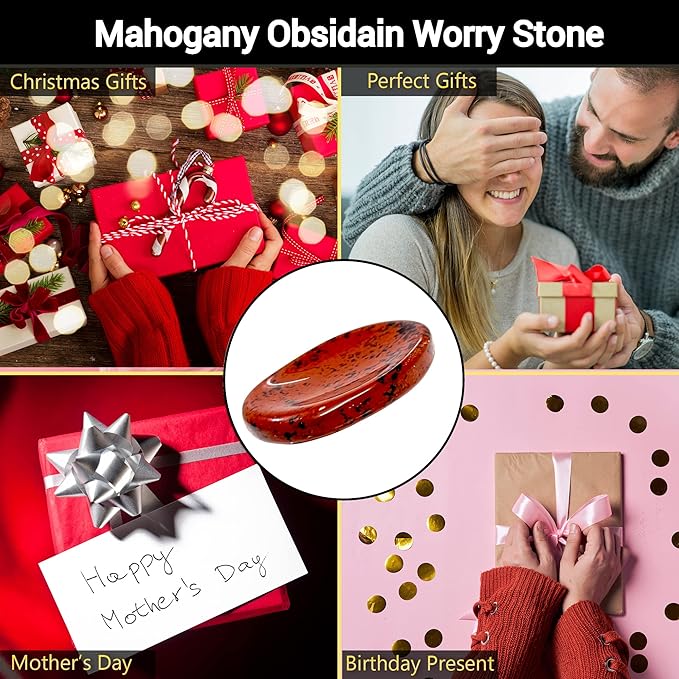 Mahogany Obsidian Worry Stones – Crystal Thumb Worry Stone for Anxiety, Stress – Relaxing and Soothing Balance Stones for Meditation, Stress Relief – Healing Stones and Crystals for Men and Women