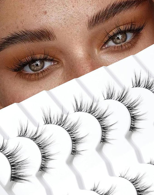 Onlyall Natural Lashes Wispy Lashes Natural Look False Eyelashes Natural Flared Eyelashes False Eye Lashes Soft Fluffy Lashes 7 Pairs D13 Sexy Cat Eye-10mm