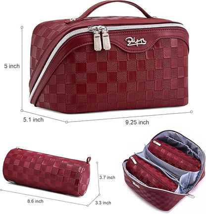 BOYATU Travel Makeup Bag Organizer Cosmetic Bag: 3 Pcs Set Make up Bags for Women with Handle - Waterproof Vegan Leather Toiletry Bags Travel Essentials Pouch with Compartments (C-11-Red)
