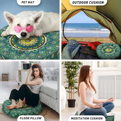 Mandala Meditation Cushion, Boho Meditation Mat, Meditation Pillows for Sitting on Floor, Cushions for Sitting in Home and Outdoor, Round Floor Pillows Cushion Seating for Yoga 22'' X 22''