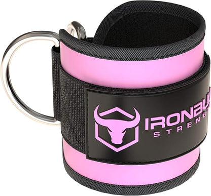 Iron Bull Strength Ankle Straps for Cable Machines (Pair) - Double D-Ring Attachment, Fully Adjustable, Breathable Comfort Neoprene - for Legs, Glutes, Abs and HIPS Workouts - Fits Women & Men