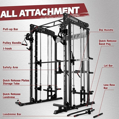 RitFit M1 & M1 Pro Smith Machine with Cable Crossover System, Multi-Function Squat Rack Power Cage for Home Gym, Power Rack and Packages