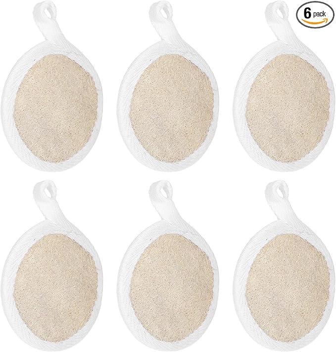 6 Pcs Facial Loofah Pads,Natural Face Loofah for Face and Body, Gentle Exfoliating Loofahs Sponge Pads for Women & Men, Reusable Shower & Bath Skin Care Tool