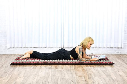 Leewadee - Kapok Roll Mat – Handcrafted Folding Sleep & Relaxation Mattress from Thailand, Ideal as Guest Bed, Camping Mat, Yoga Mat or Traditional Futon, 75 x 39 inches, Brown Red