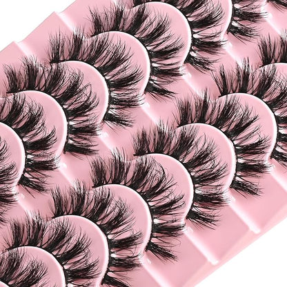 FARRED Fluffy Lashes False Eyelashes Short Wispy Eye Lash Strips 10 Pairs Separated Volume Eyelash Pack 16mm Dramatic Wispies Fake Strip Lashes Clusters Pestañas Spiky Look (C11 | 9-16MM)