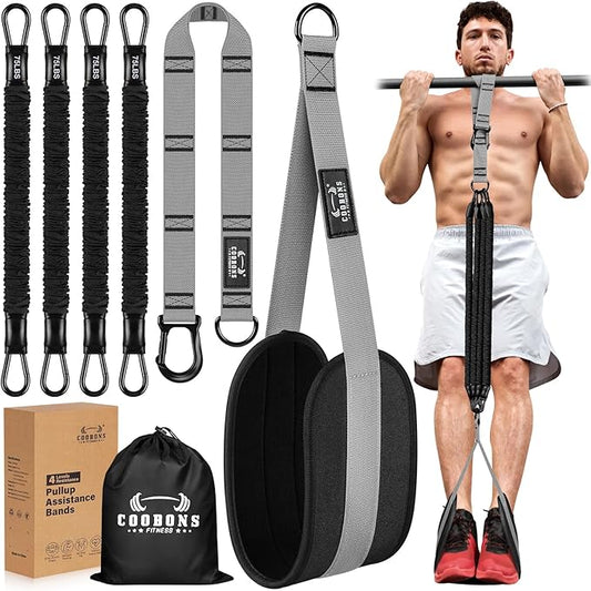 Pull Up Assistance Bands, 300lbs Heavy Duty Resistance Bands for Pull Ups with Adjustable Height, Fabric Feet Rest & Knee Support, Strength Training Pull Up Bar Assist Bands for Home Gym Workouts