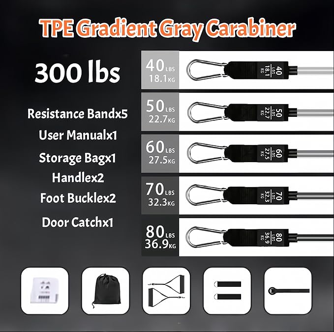 Heavy Resistance Bands Serious Steel Workout Bands - Multi-Functional Adjustable Detachable High Elasticity Non-Slip Durable for Full-Body Workout Home Gym Outdoor Exercise Men Women