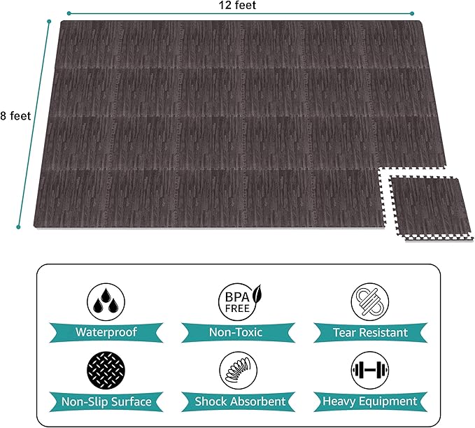Sorbus Wood Grain Floor Tiles Foam Mat EVA Interlocking Mats Tile 3/8-Inch Thick Flooring Wood Puzzle Exercise Mats w/Borders - Home Playroom Basement, Apartment, Trade Show, Baby, Dance