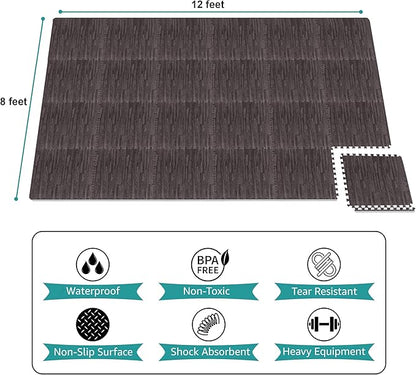 Sorbus Wood Grain Floor Tiles Foam Mat EVA Interlocking Mats Tile 3/8-Inch Thick Flooring Wood Puzzle Exercise Mats w/Borders - Home Playroom Basement, Apartment, Trade Show, Baby, Dance
