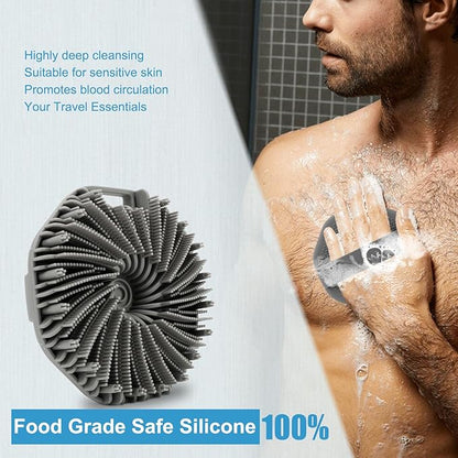 Silicone Body Scrubber，Exfoliating Body Scrubbers for use in Shower,Silicone Body Brush for Showering and Anti-Slippery Handles for All Skin Types(Grey)